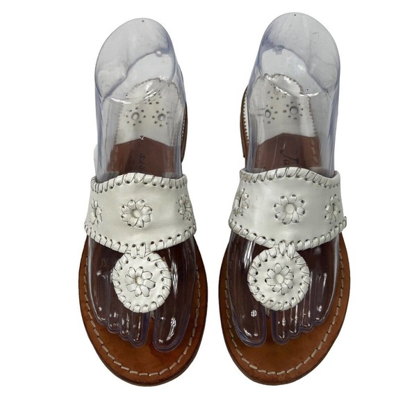 Jack Rogers White Leather Thong Sandals Size 6M Flip Flops - Picture 2 of 14